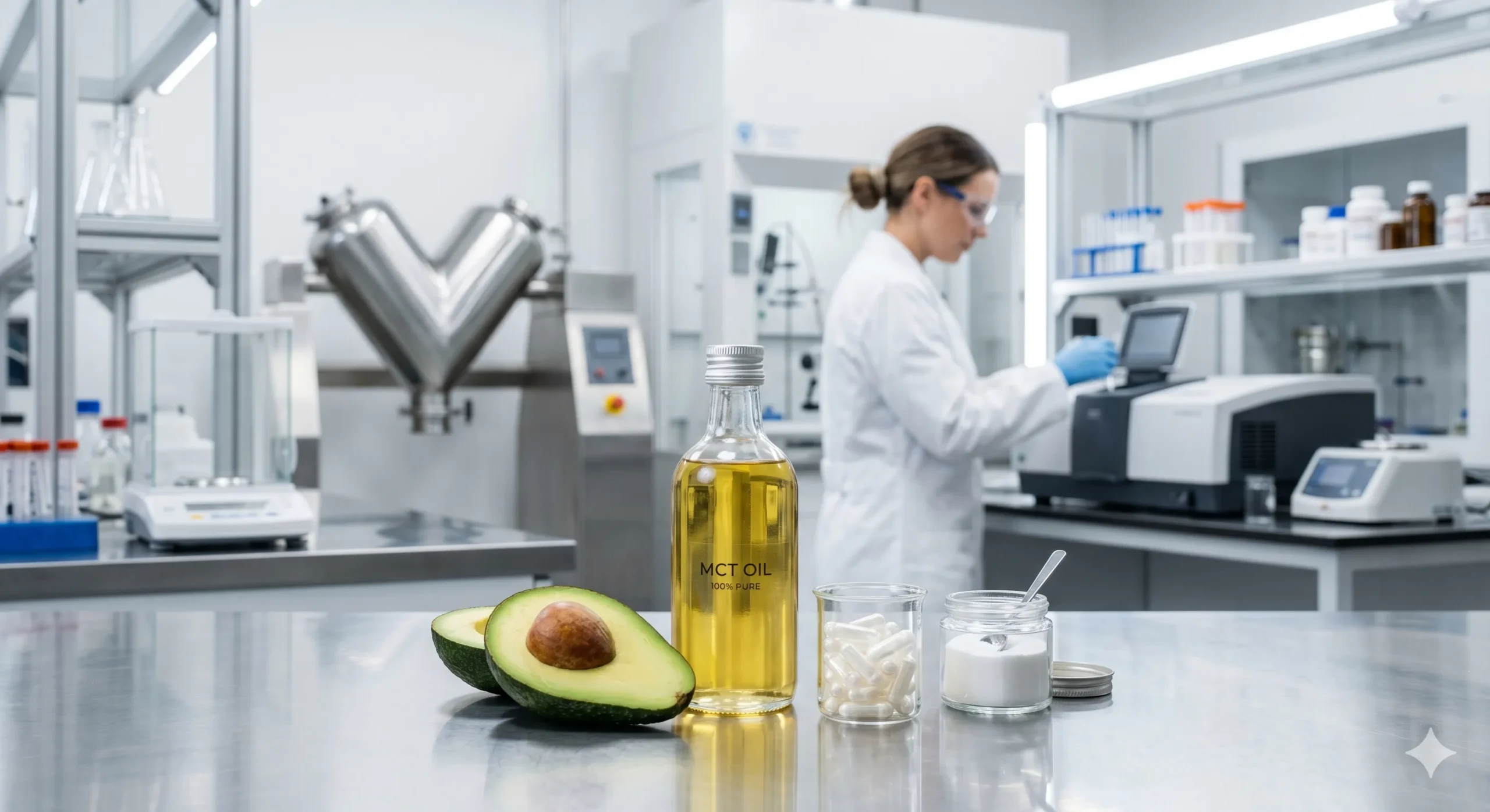 Laboratorio de Pc-Pharma especializado en la formulación de suplementos para la dieta keto, como aceite MCT y cetonas para adelgazar.