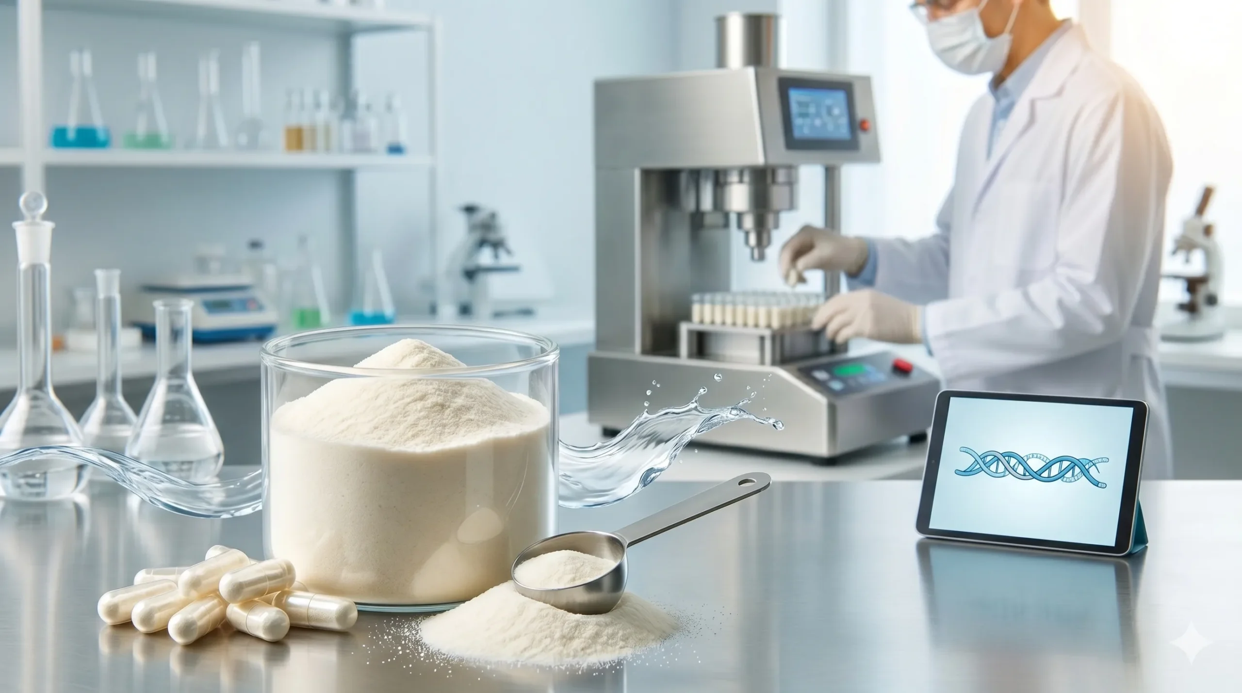Laboratorio de Pc-Pharma especializado en la formulación de suplementos alimenticios de colágeno hidrolizado en polvo y cápsulas.